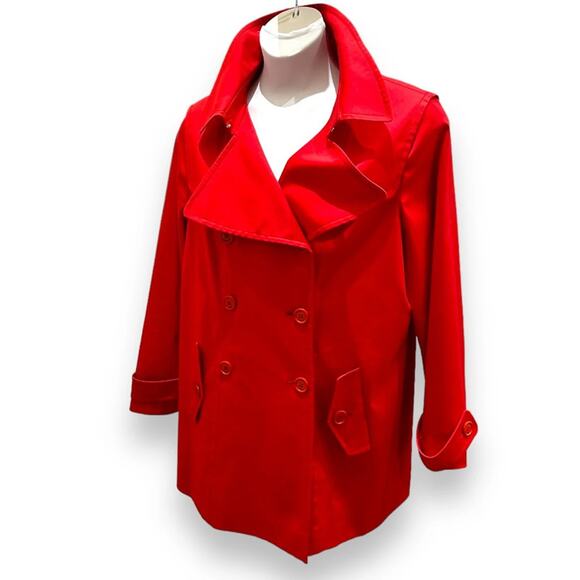 Escada Plus Size Trench Coat Jacket Red Cotton Double Breasted Womens - Picture 1 of 15